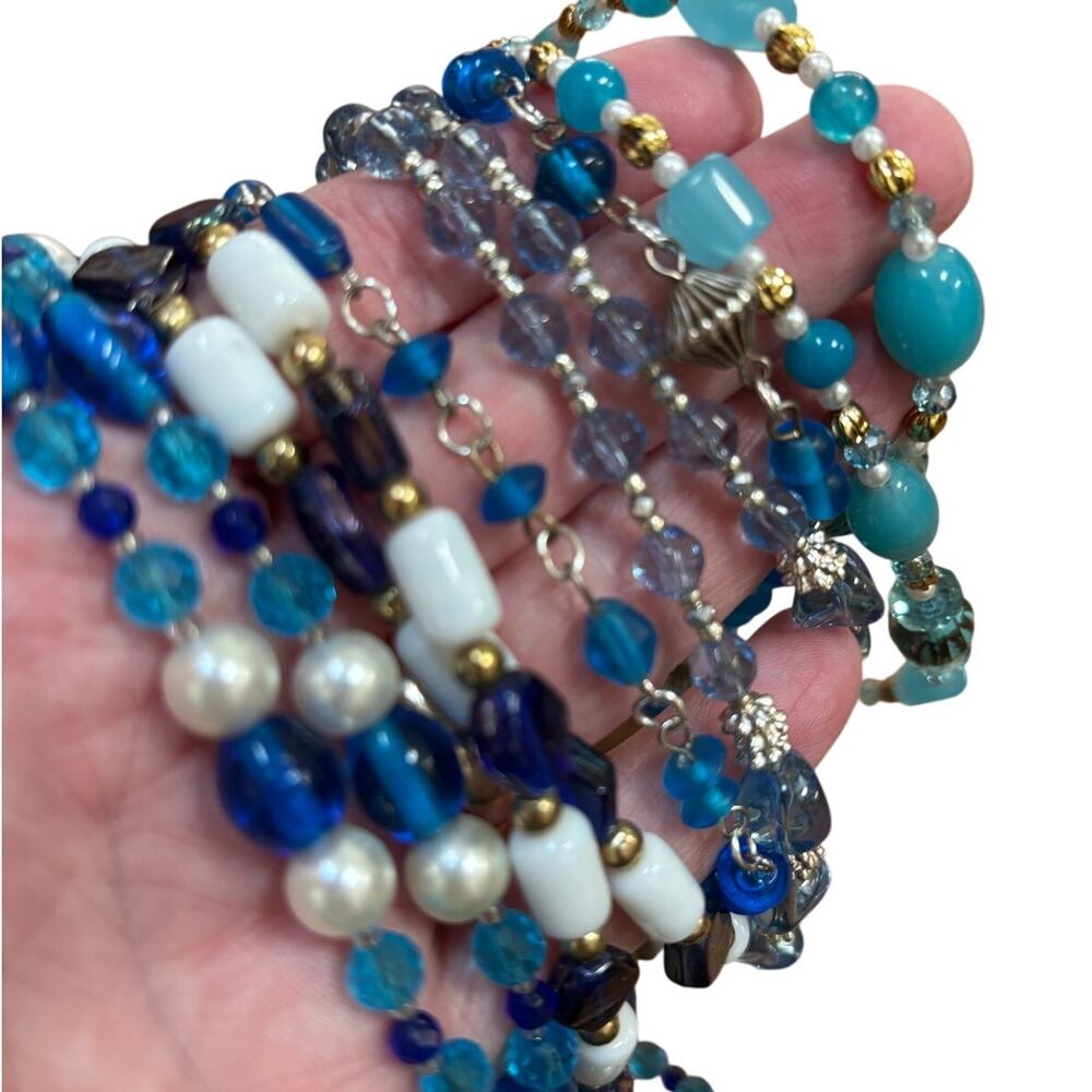 Vintage lot fashion bead necklaces 5 blue shades variety collection cottage chic